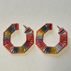 Baublebar Reinette Raffia Hoop Earrings Multi Rainbow